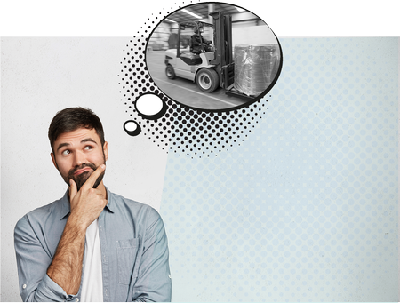 Man with questioning look and thought bubble