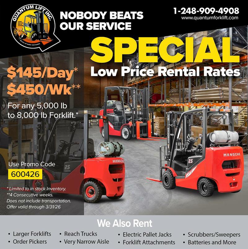 SPECIAL Low Rental Rates in August Quantum Forklift
