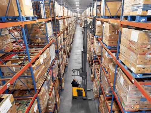 Forklift in warehouse